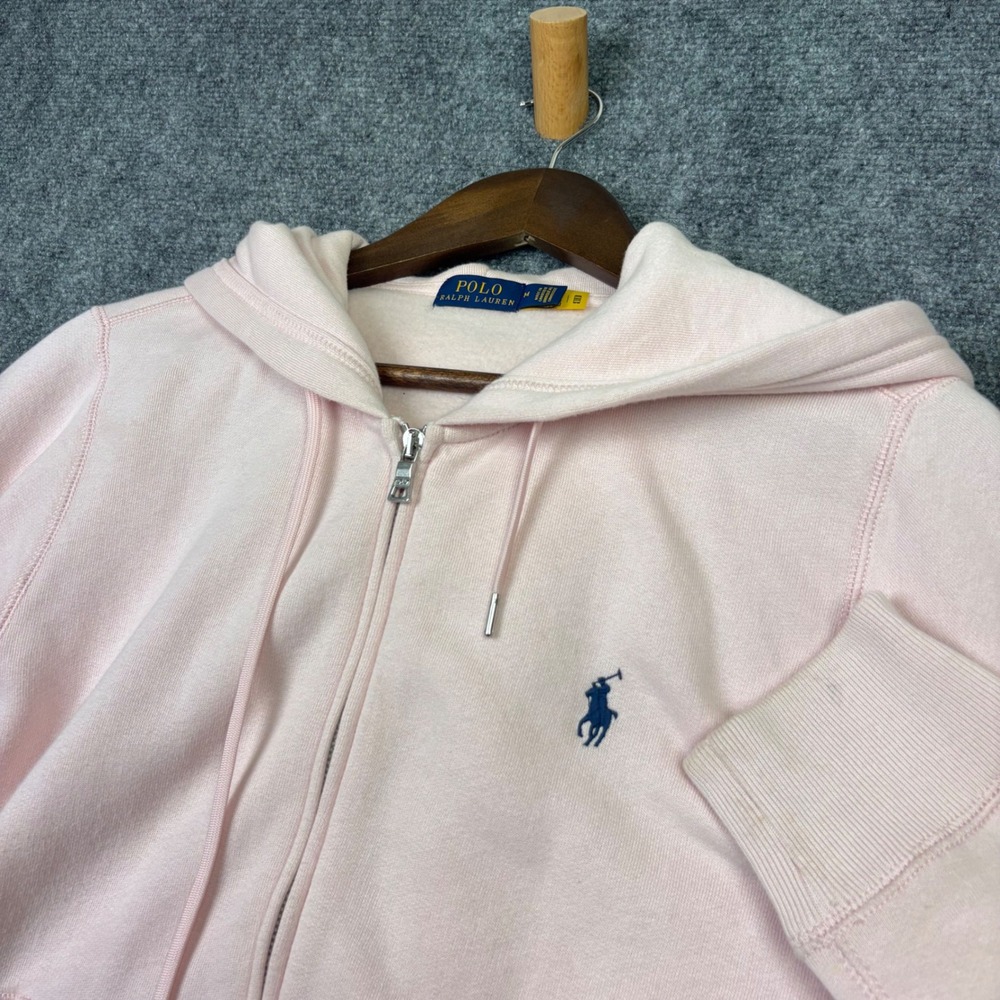 Polo Ralph Lauren Zip Hoodie Womens Medium Pink Fleece Pony Logo Sweatshirt